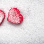 Two hearts covered with snow