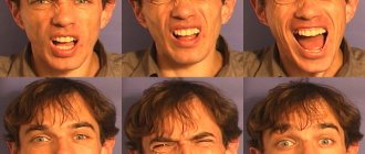 Шесть основных эмоций: гнев, отвращение, страх, радость, горе, удивление (фото с сайта vnl.psy.gla.ac.uk)